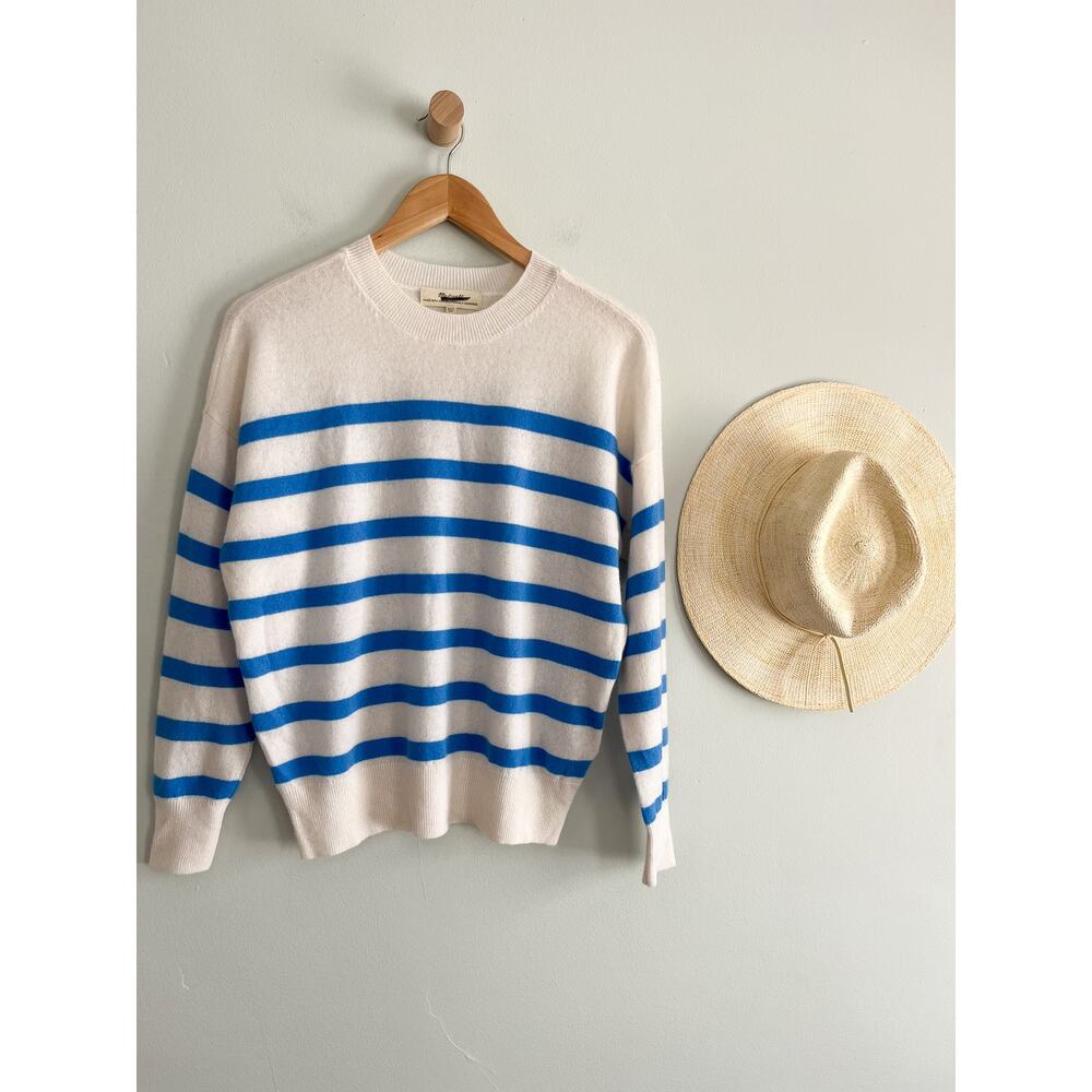 Madewell | NWT (Re)sponsible Cashmere Oversized Sweater hthr blue sky stripe XXS - Picture 2 of 8